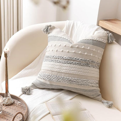 Gray Boho Decorative Throw Pillow Cover 20x20 Square Farmhouse Accent Cushion - Image 9