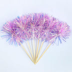 Gyufise 30Pcs Foil Firework Cupcake Toppers Sparkle Tinsel Cake Toppers Tinsel Drink Cake Decoration Cocktail Picks for Birthday Wedding Graduation Party Supplies Laser Purple