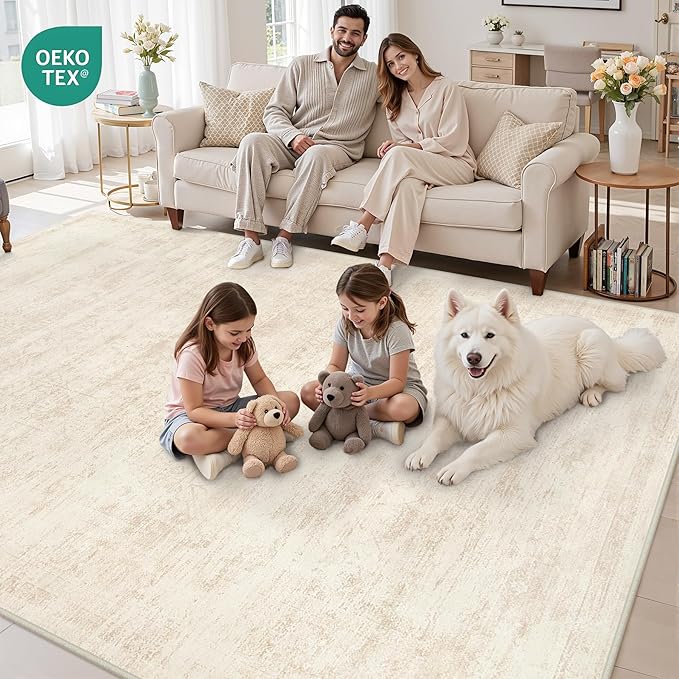 6x9 Area Rugs Living Room: Bedroom Washable Carpet Retro Beige | Large Vintage - Image 8