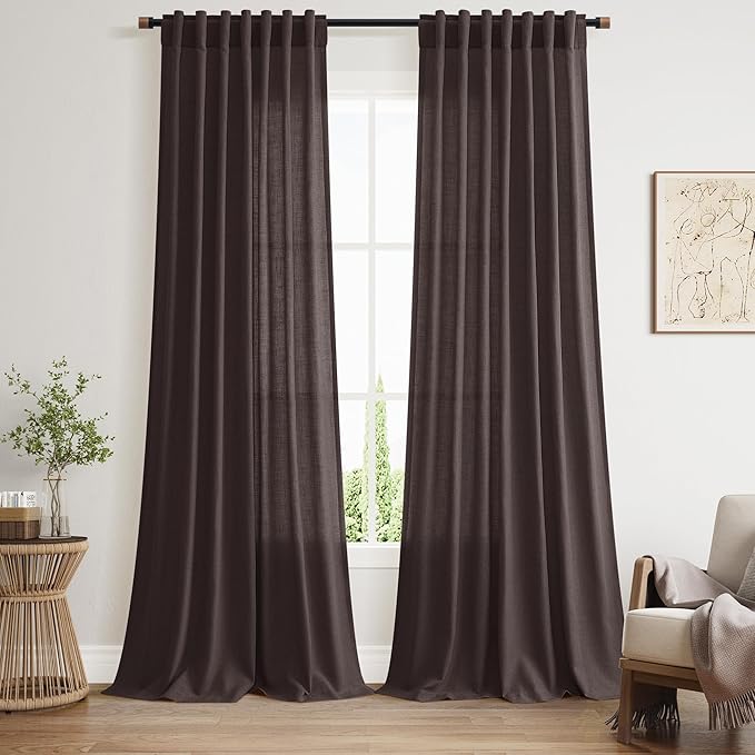 Extra Long Curtain Cocoa Coffee Morden Linen Blend Light Filtering Back Tab by Nanspring