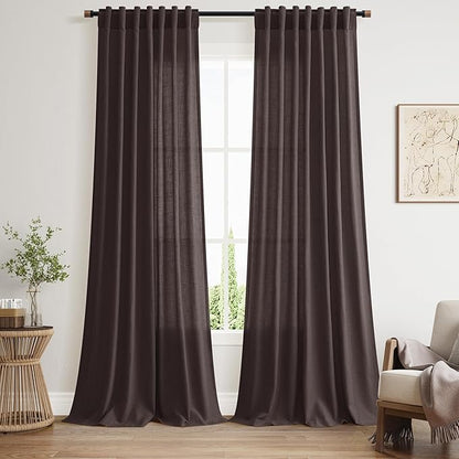 Extra Long Curtain Cocoa Coffee Morden Linen Blend Light Filtering Back Tab by Nanspring