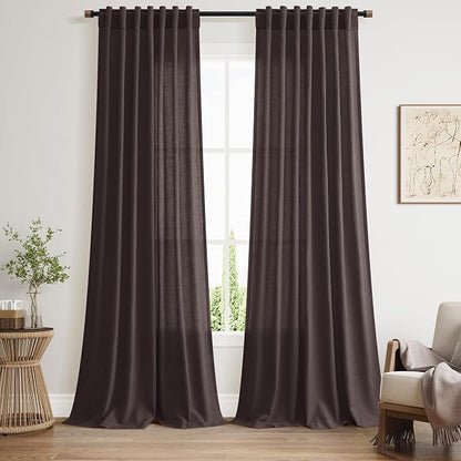 Cocoa Coffee Curtains 102 Inches Long, Back Tab Linen Blend Light Filtering by Nanspring