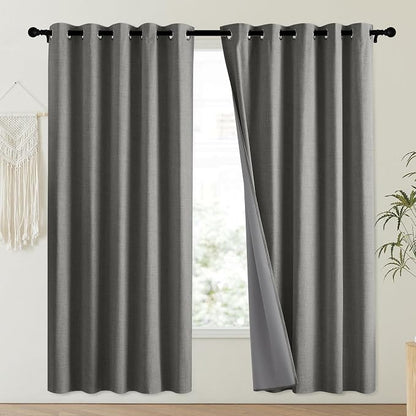 NICETOWN Grizzle Gray Vintage Linen 100% Blackout Curtains - Image 2