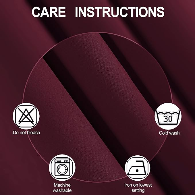 Burgundy Blackout Curtains 38 x 54 Inch Length/Set of 2 Curtain Panels/Thermal - Image 4