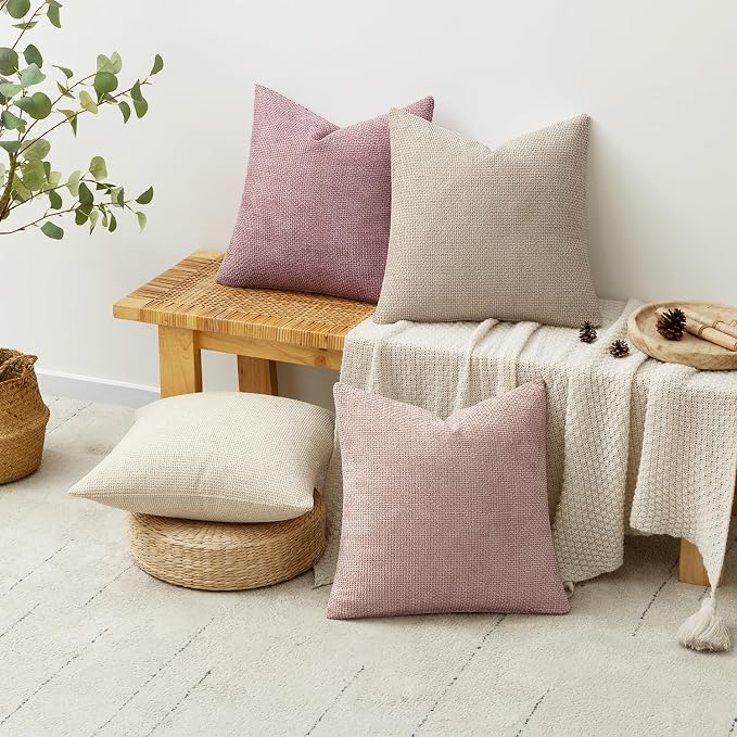 MIULEE Soft Decorative Chenille Pillow Covers Light Pink 20x20 Pack of 4 | - Image 4
