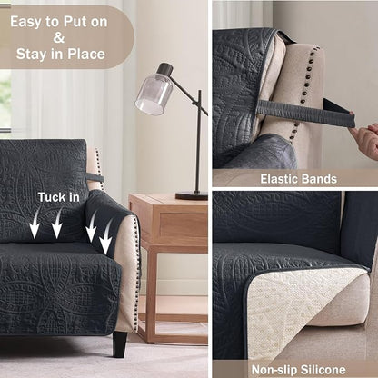 Quilted Black Sofa Slipcovers - Image 5