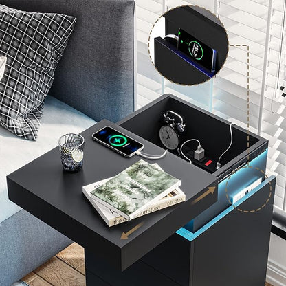 ADORNEVE Nightstand with Charging Station and LED Lights, Night Stand with - Image 3