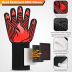 BBQ Gloves, 1472°F Heat Resistant Gloves Fireproof Mitts，Grilling Gloves Silicone Non-Slip Washable Oven Gloves, Kitchen Gloves for Barbecue, Grilling, Cooking, Baking, Camping, Smoker (Red)