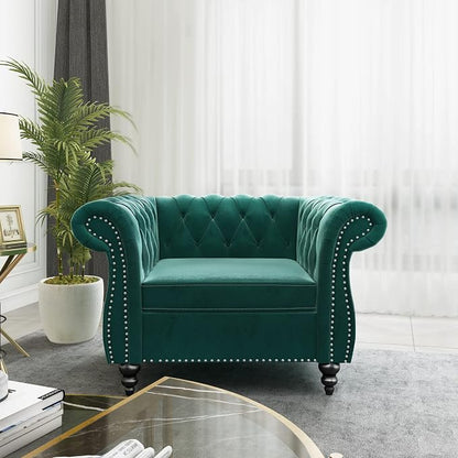 3 Piece Living Room Set, Velvet Chesterfield Sofa Loveseat Couch Chair - Image 6