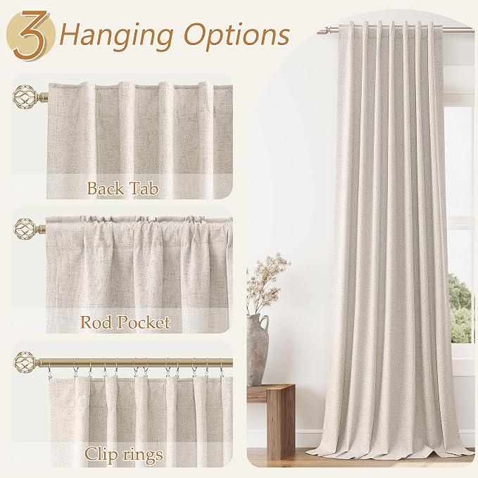 Oatmeal 100% Blackout Curtains 84 Inch Length 2 Panels Set - Image 6