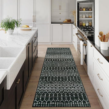 Lahome Moroccan Black Washable Runner 2x5 Non-Slip Lightweight Laundry Room Rug - Image 2