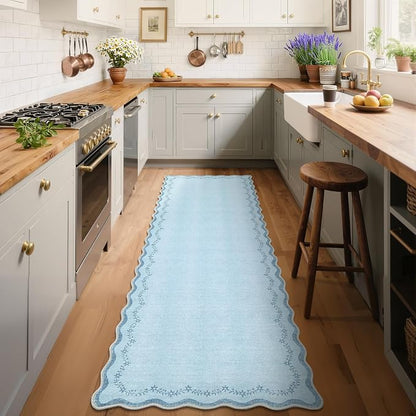GarveeHome 2.5x8 Scalloped Washable Runner Rug Non Slip Hallway Kitchen Rug | - Image 3
