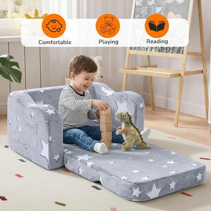 MeMoreCool Glowing Star Kids Chair, 2-in-1 Foldable Kids Couch - Image 3