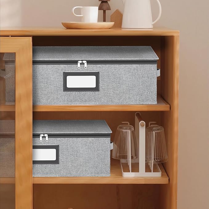 homyfort Coffee Mug Storage Box with Dividers, Durable China Storage Containers for Coffee Mugs, Tea Cups Storage Organizer with Lid, Handles, Label Window, Holds 24 Mugs, Hard Shell and Stackable