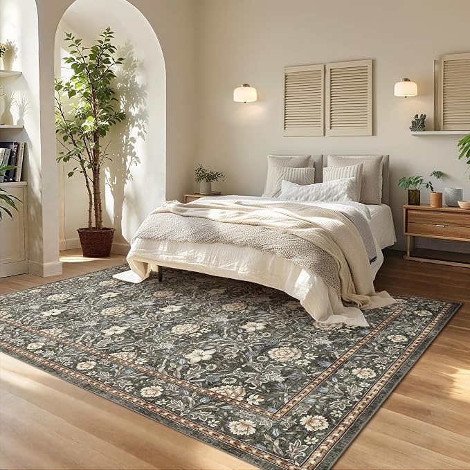 GarveeHome Washable Area Rug 6x9, Soft Vintage Floral Bedroom Rug Non Slip Low - Image 3