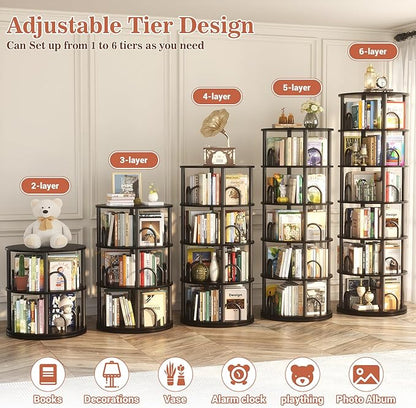 Aheaplus 6 Tier Rotating Bookshelf Tower, Revolving Bookcase, 360° Round - Image 5
