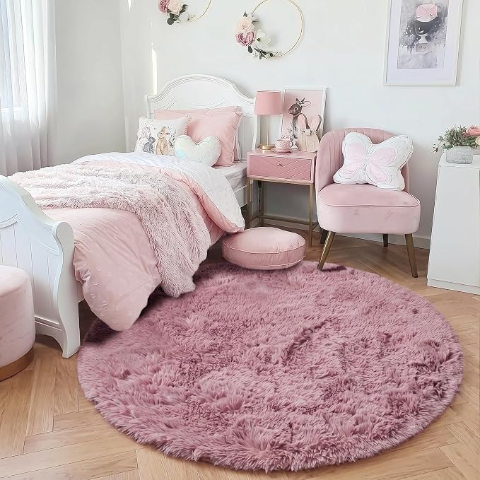 Amdrebio Mauve Pink Big Round Fuzzy Rug 6Ft - Image 8