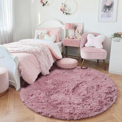 Amdrebio Mauve Pink Round Plush Rug 5Ft - Image 8
