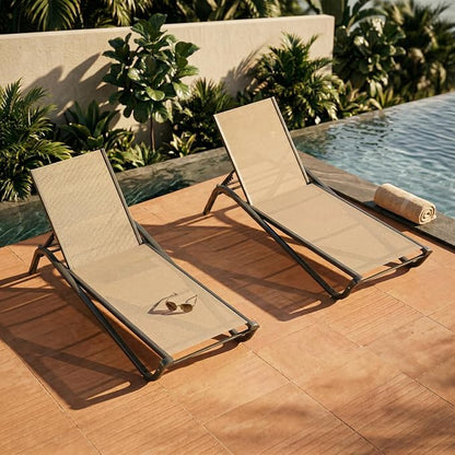 Set of 2 Patio Chaise Lounge Chairs, All-Weather Aluminum Pool Loungers by PatioKingdom