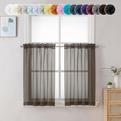 Chyhomenyc Sheer Curtains 36 inch Length 2 Panels, Light Filtering Voile Rod by Chyhomenyc