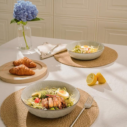 famiware Moonlight 8.5 Inch Pasta Bowls Set of 4, 32oz Serving Bowls for Kitchen, Soup Bowl with Linen Finish, Large Stoneware Bowls for Festivals, Housewarming, Dinnerware, Summer Sand