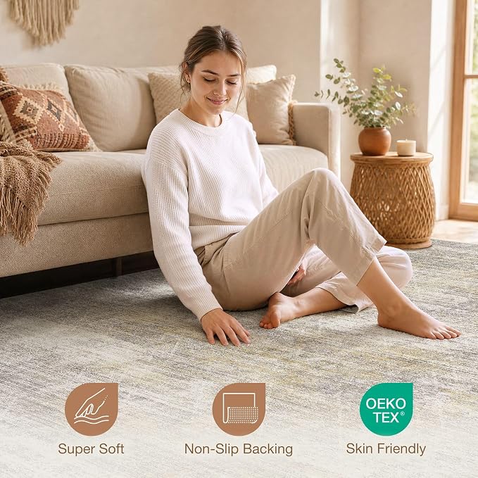 cotiled Boho 10x14 Area Rug for Living Room: Large Moroccan Washable Rug | - Image 3
