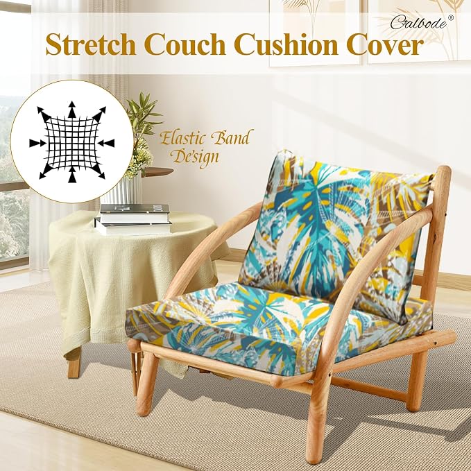 CALBODE 8pcs Outdoor Tropical Plant Printed Sofa Seat Cushion Covers Strechable - Image 4