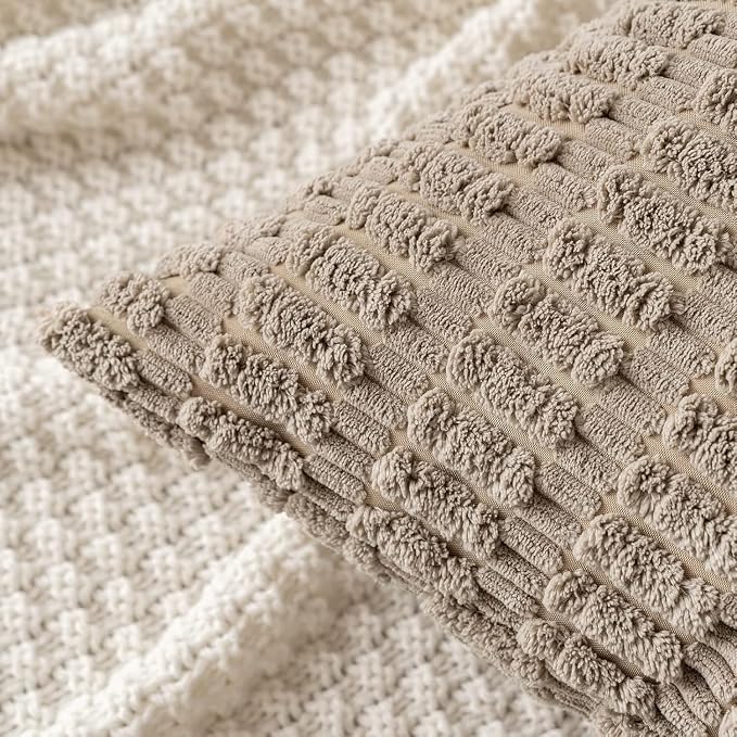 MIULEE Corduroy Decorative Throw Pillow Covers 16x16 Light Brown Pack of 2 | - Image 6