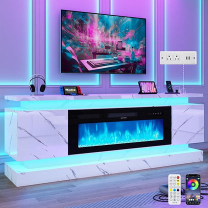 chartustriable 71IN LED TV Stands w/40 inch Fireplace Power Outlet by chartustriable