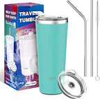 THILY Tumbler Vacuum Insulated Travel Mug 26 oz Coffee Cup with Lids and Straws, Reusable, Splash-Proof, Powder Coated, Keep Ice Drinks Cold, Teal