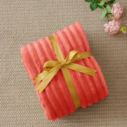 BEDELITE Striped Fleece Throw Blanket, Coral Red, Soft Cozy, Lightweight Warm - Image 6