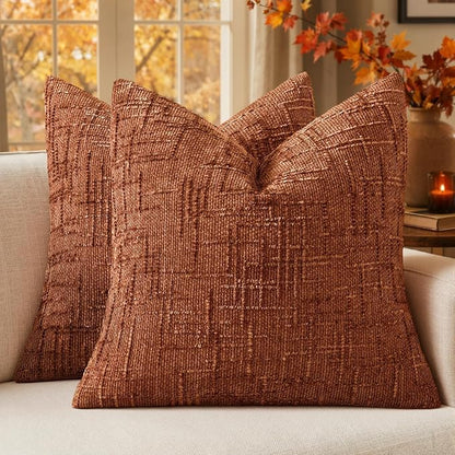 MIULEE Chenille Textured Fall Throw Pillow Covers Burnt Orange 20x20 | Set of 2 by MIULEE