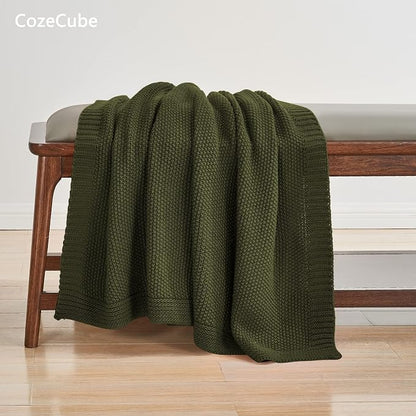 CozeCube Olive Green Seed Stitch Throw Blanket 60"x80", Farmhouse Decor | - Image 3