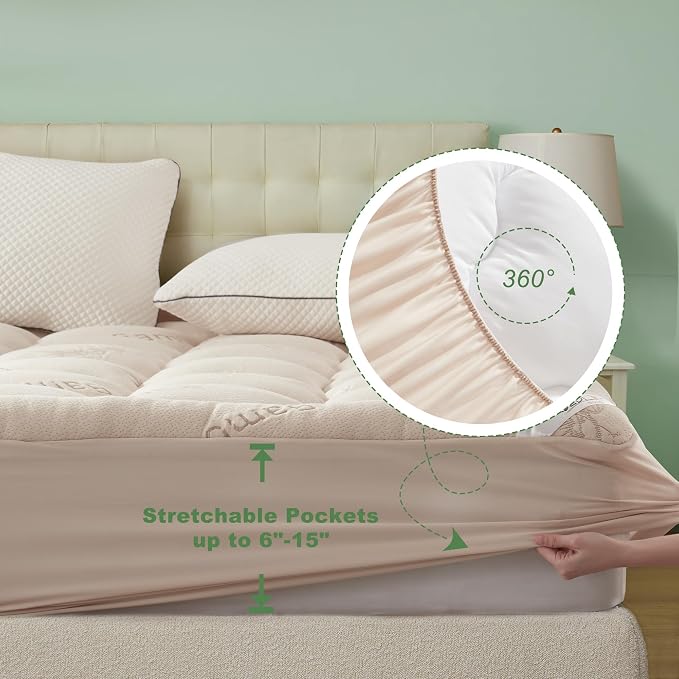 BEDLORE Full Size Mattress Topper Viscose Derived from Bamboo, Thick Pillow Top - Image 6