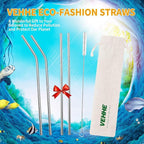 VEHHE Metal Straws Stainless Steel Straws Drinking Straws Reusable - 10.5" Ultra Long 4 + 1 - W/Cleaning Brush for 20/30 Oz for Yeti RTIC SIC Ozark Trail Tumblers (2 Straight|2 Bent|1 Brush)