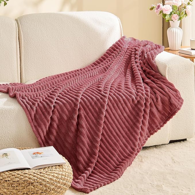 BEDELITE 3D Ribbed Brick Dust Fleece Throw Blanket - Image 8