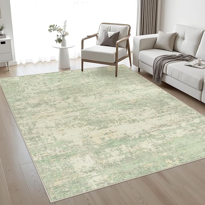 5x7 Area Rug Living Room: Modern Washable Soft Carpet Green Cream | by FXRHLP
