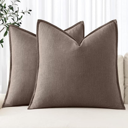 MIULEE Decorative Linen Pillow Covers 18x18 Inch Malt Ball | Boho Farmhouse​ by MIULEE