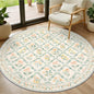 PLHXFR Round Area Rug Living Room: 4 ft Floral Washable Carpet Beige Multi | by PLHXFRSoftAreaRugs