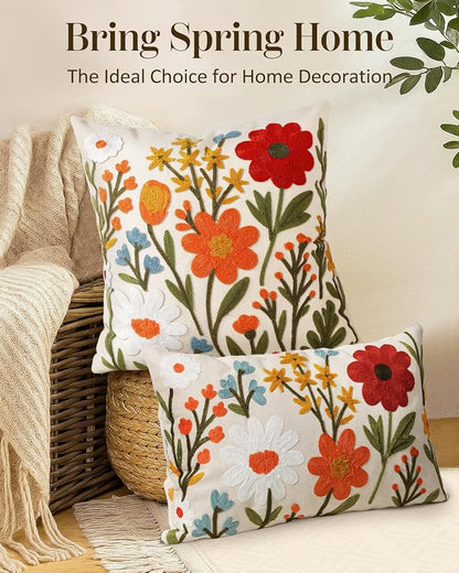 Embroidered Lumbar Pillow Cover 20x12 Inch, Flower Cluster | Decorative Throw - Image 5