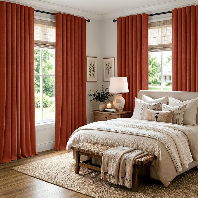 MIULEE Fall 100% Blackout Linen Curtains 42 x 63 Inch Burnt Orange 2 Panels | - Image 8