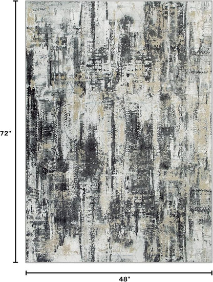 4x6 Area Rugs for Living Room: Washable Abstract Black Grey Gold Carpet | - Image 2