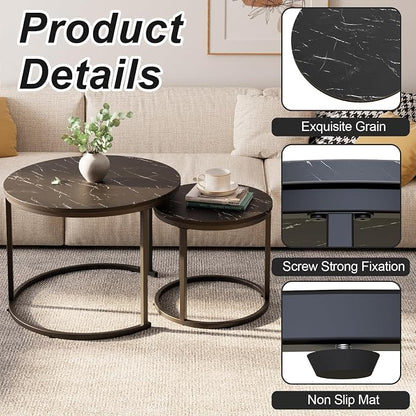 aboxoo Round Nesting Coffee Table Side Set of 2 End Tables - Image 5