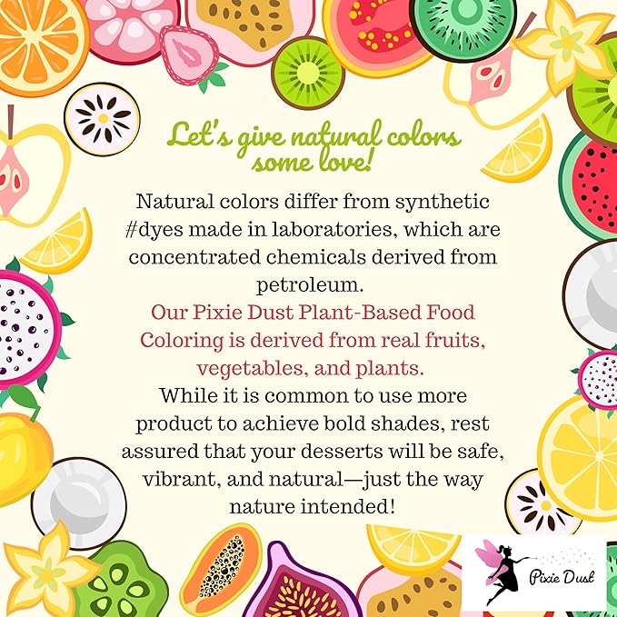 Dye-Free Food Coloring Powder set: Red, Blue, Green and Yellow. Plant-Based/All Natural/Non-Carmine/Non-Annatto/FLAVORLESS by PIXIE DUST (Large .35 oz Each Color 1.4 oz /44gr Total)
