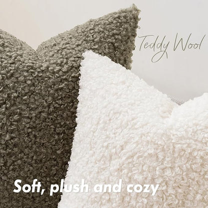 Faux Fur Throw Pillow Covers 18x18 Inch Set of 2 Boucle Neutral Decorative - Image 5