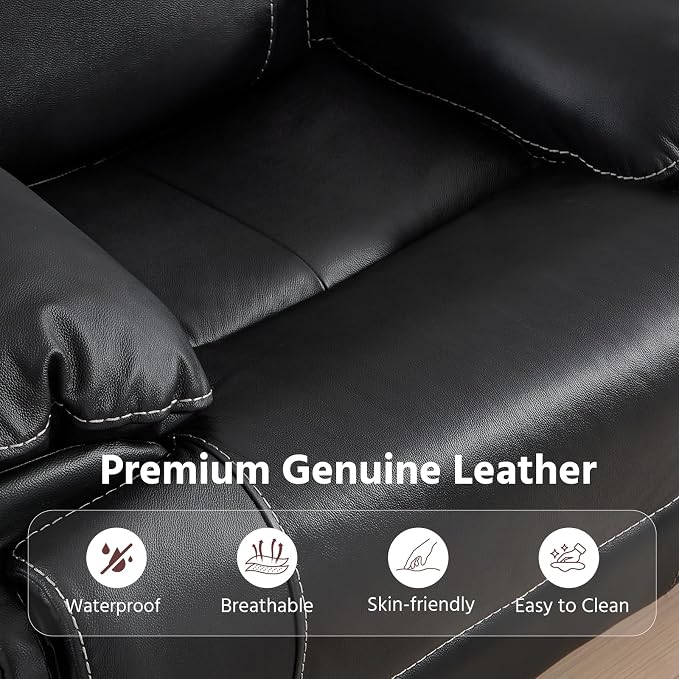 ANJ Premium Genuine Leather Manual Reclining Sofa Couch, Overstuffed 3-Seater - Image 4