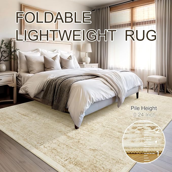 Soalmost 6x9 Area Rug for Living Room Washable Non-Slip Rugs Beige/Ivory | - Image 6