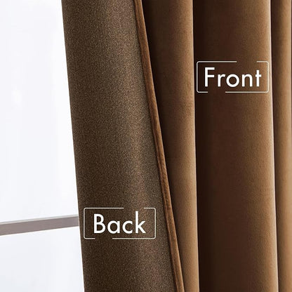 MIULEE Velvet Curtains 52x108 inches 2 Panels Brown Blackout Curtains | Luxury - Image 6