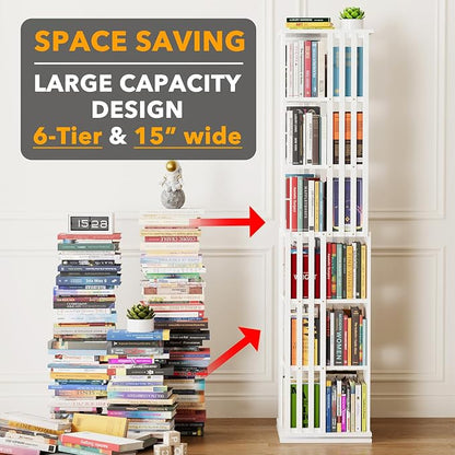 SpaceAid 6 Tier Rotating Bookshelf Tower, Bamboo Spinning Book Shelf, Revolving - Image 3