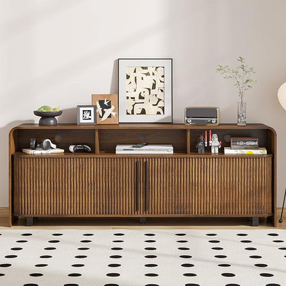 Fluted TV Stand for 75 65 80 Inch TV, 70 Inch Long Walnut Entertainment Center - Image 4